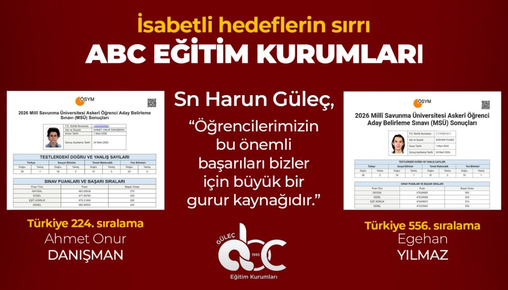 ABC ANADOLU VE FEN LİSESİ 2026 MSÜ’DE YİNE ZİRVEDE!
